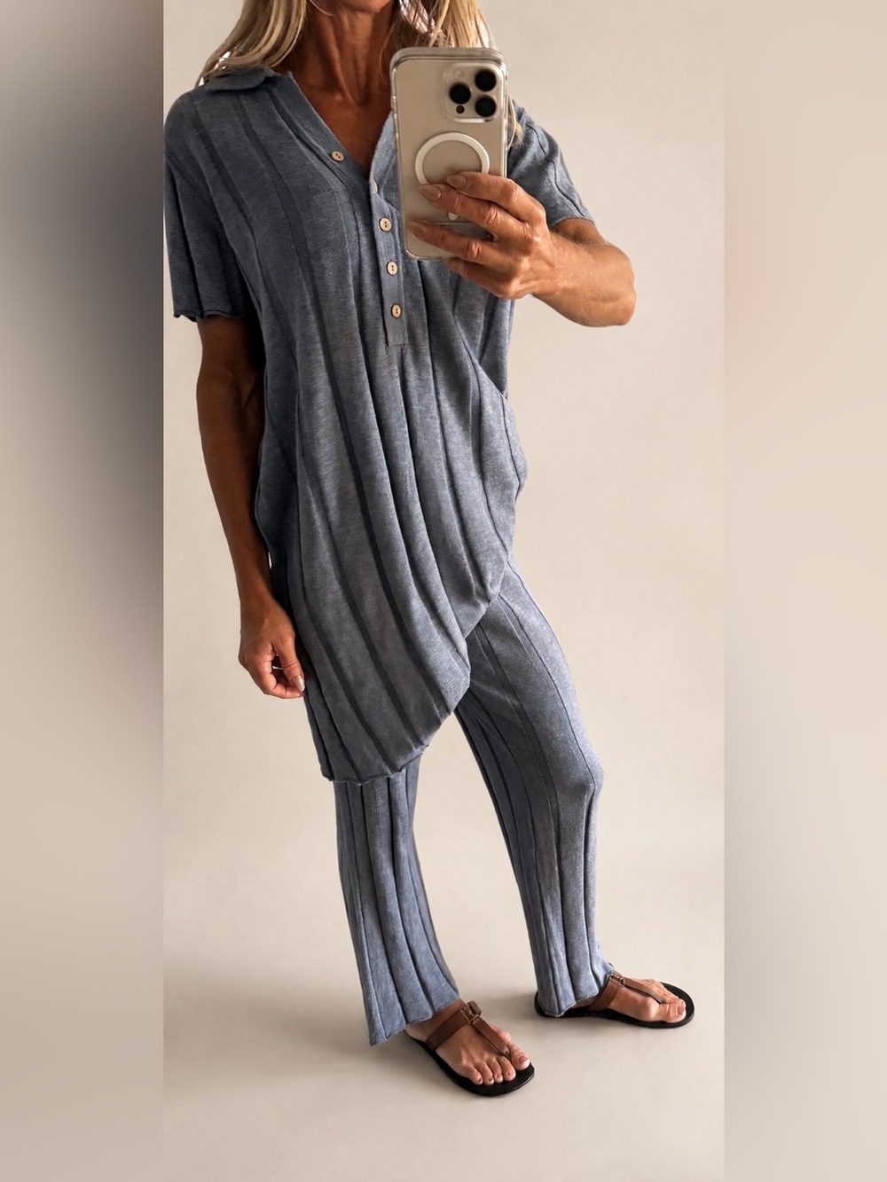 Free People Paloma 2-Piece Ribbed Knit Set Blue Suede color NWT XS - Picture 2 of 11